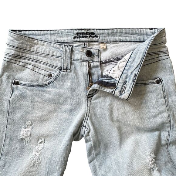 bebe Jeans Womens Size 28 Light Wash Low Rise Skinny Distressed Denim Zippers - Picture 7 of 16